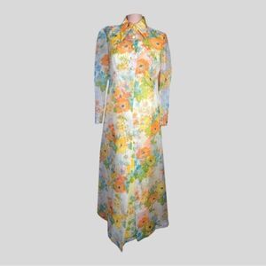 Vintage 70s Sleeveless Floral Maxi Dress with Matching Sheer Overlay